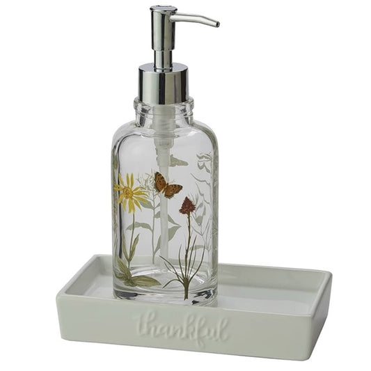 SKL Home Heirloom Wildflowers Glass Soap & Lotion Dispenser with Tray